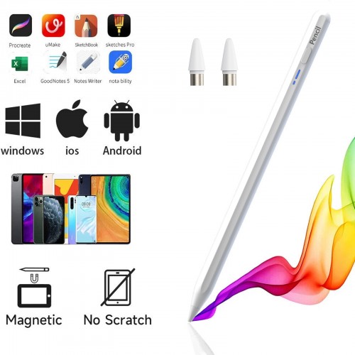 BP16 Universal Stylus Pen – 165mm Touch Switch, Type-C Charging, Replaceable Tip, Power Indicator – White – Compatible with iPad, Android Tablets/Phones, and Capacitive Touch Devices
