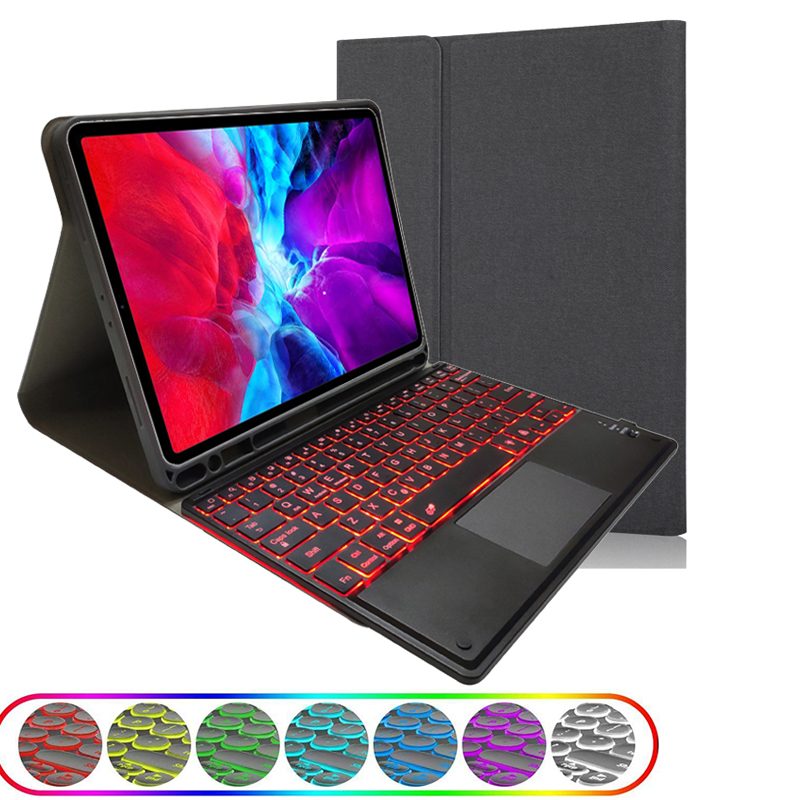 iPad Air 4 (2020) 10.9'' / iPad Pro 11'' (2018/2020) Case | RK11T | TPU Tablet Cover with Pen Holder & Detachable Bluetooth Keyboard with Touchpad Backlight – Black