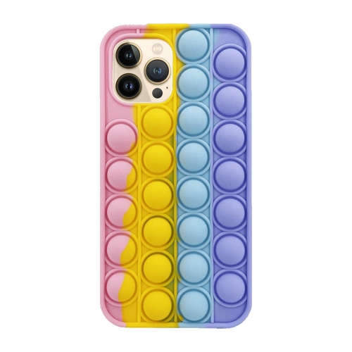 [M0410090041] Samsung S21U S21 ULTRA Colorful Bubble Soft Rainbow Silicon Pop It Phone Case (SWQ) Bright pink, yellow, blue, purple
