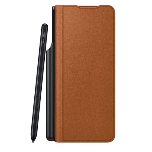 [M0680090011] Samsung Galaxy Z Fold 3 5G Flip Case with Pen Holder PU Leather Hard PC Anti-Scratch Shook-Proof Brown