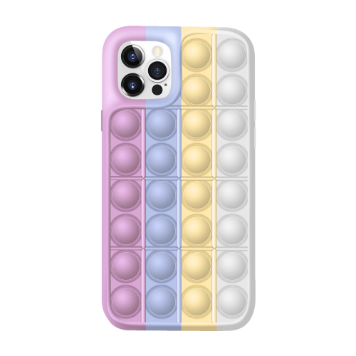 [M0410090012] iPhone 12 /12 Pro 6.1 Colorful Bubble Soft Rainbow Silicon Pop It Phone Case (SWQ) Light pink, blue, yellow, white