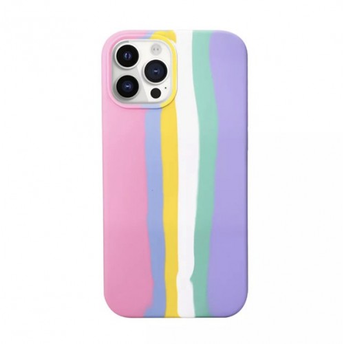 [M1020090003] iPhone XR Rainbow Silicone Phone Cover Case (Pink-Blue-Yellow)