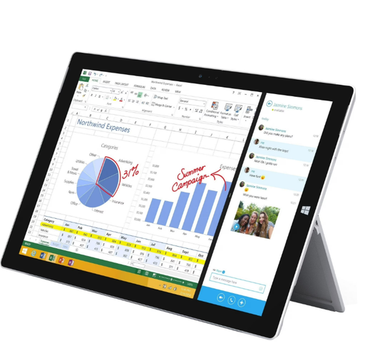 [L0110010021] Microsoft Surface Pro 3 12" Laptop / Tablet – Intel Core i5-4300U 1.90GHz / 4GB RAM / 128GB SSD / Win 10 Pro / Silver – No Keyboard – Excellent Grade minor scratch (Refurbished)