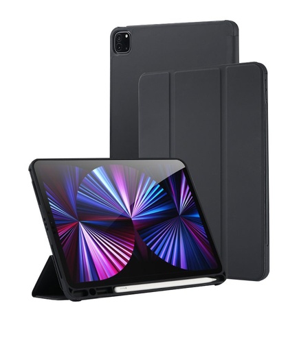 [T0680090004] iPad 9.7'' (5th/6th, 2017/2018) / iPad Air 1/2 Case | Flip Soft Silicone Back Cover with Pen Slot – Black