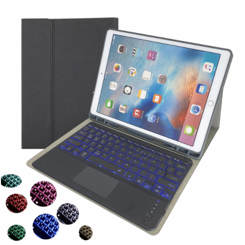 [T0840090011] iPad Pro 12.9'' (2015/2017) Case | HK129T | TPU Tablet Cover with Pen Holder & Detachable Bluetooth Keyboard with Touchpad Backlight Pin Connectork – Black